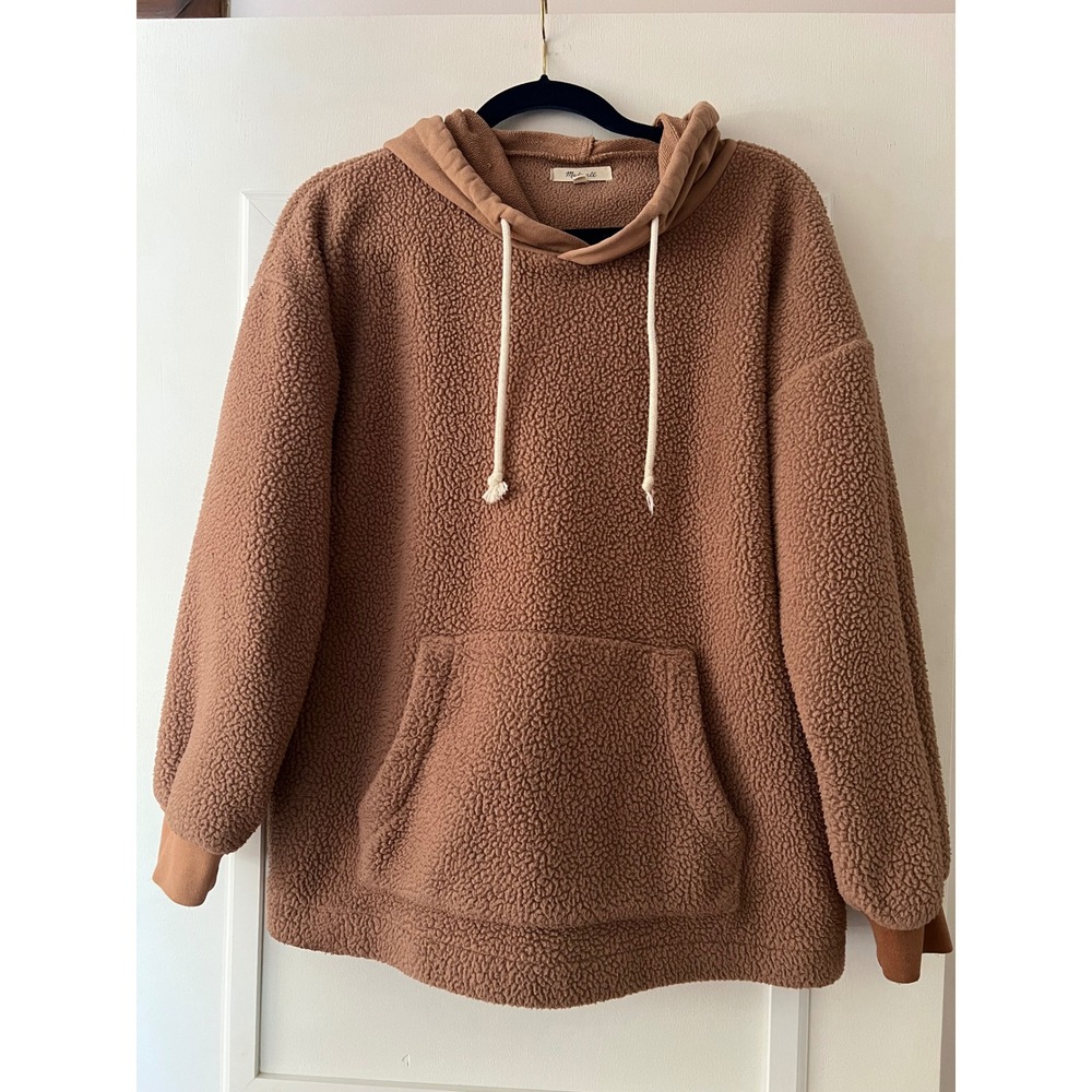 Madewell Sherpa Fleece Hoodie Brown Cinnamon Pullover Sweatshirt Womens Medium